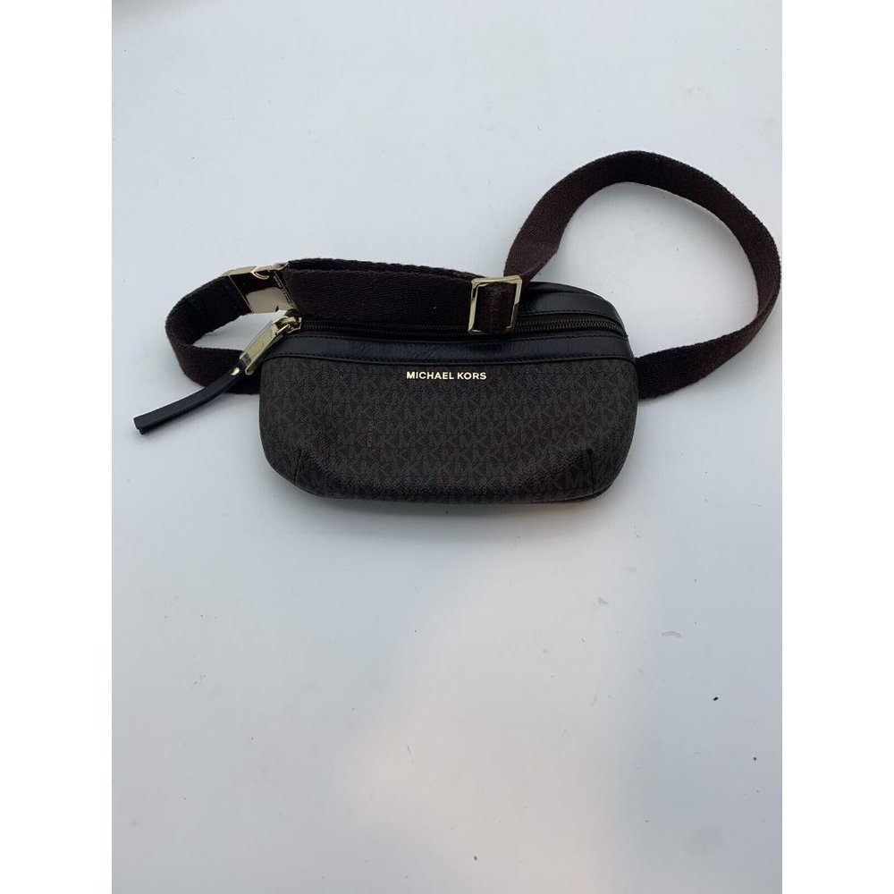 Michael Kors Leather Belt Bag Fanny Pack MK Signature Logo  Brown Size 5 1/2x8